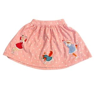 Pink Polka Dot Kids Skirt with Animal Embroidery